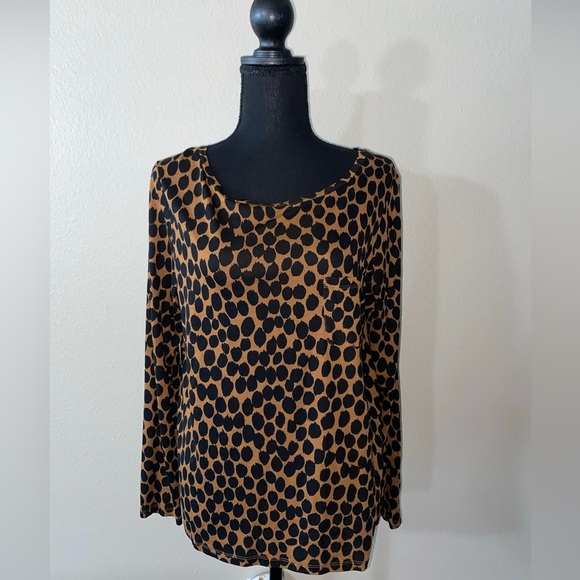 Boden Shirt Women’s Sz 10 Animal Print Top Long Sleeve Boat Neck Top Black Brown - Picture 1 of 8